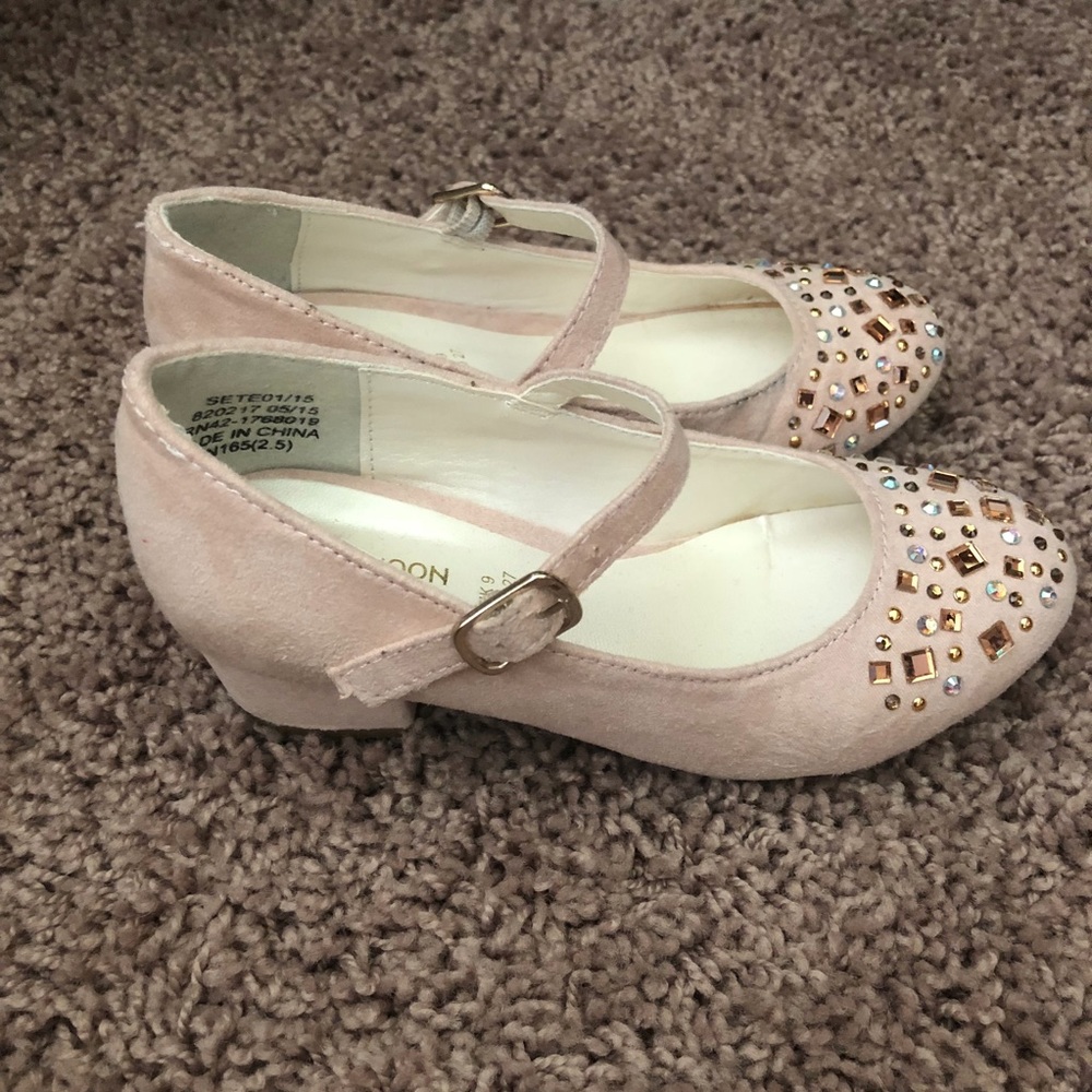Monsoon Blush Faux Suede Rhinestone Mary Janes
